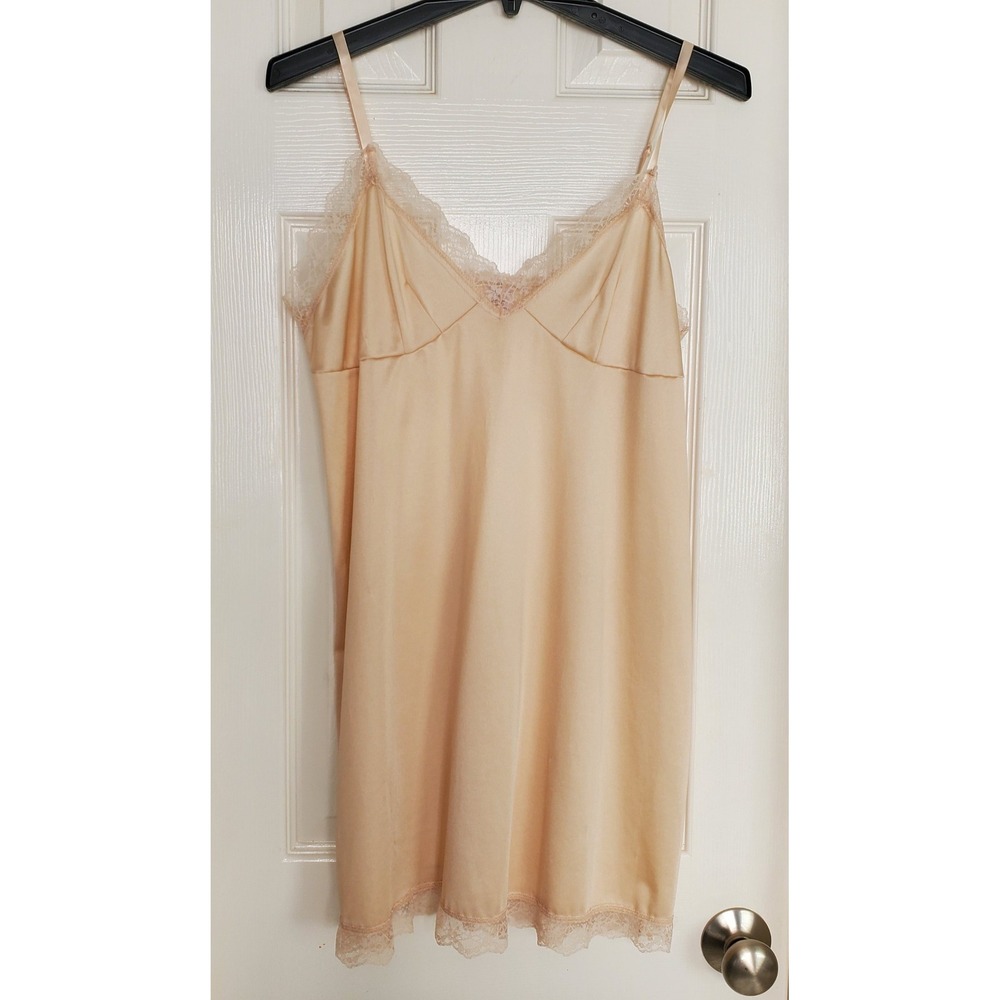 Cabernet Peach Lace Trim Nylon‎ Chemise Nightgown Adjustable Straps Size Large